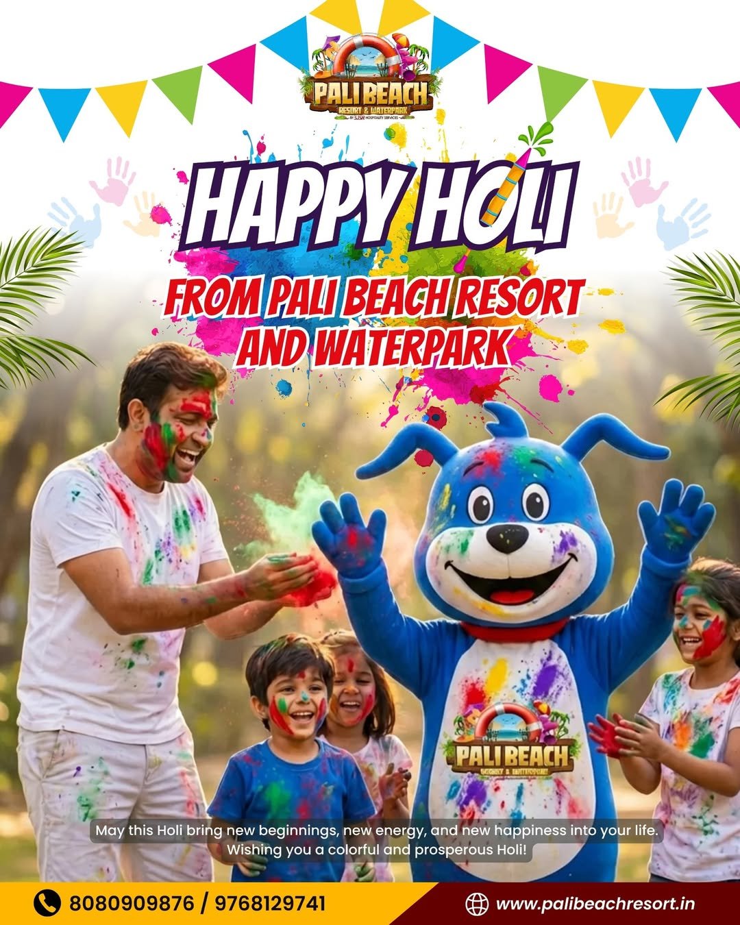 Celebrate a splash of colors and endless fun this Holi at Pali Beach Resort & Waterpark! 🌈✨ Mak