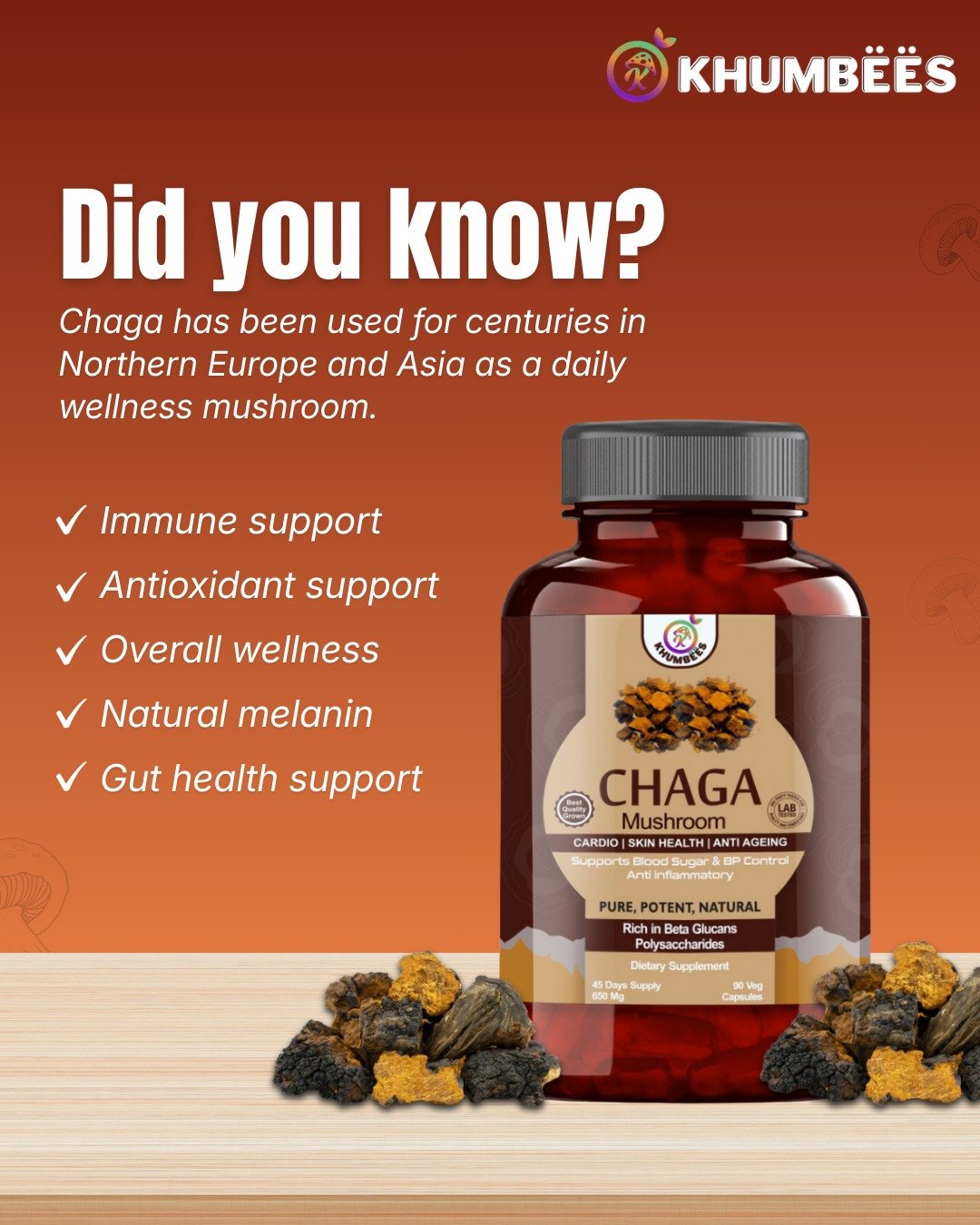 Did you know 🍄✨Chaga has been used for centuries in Northern Europe and Asia as a powerful dail