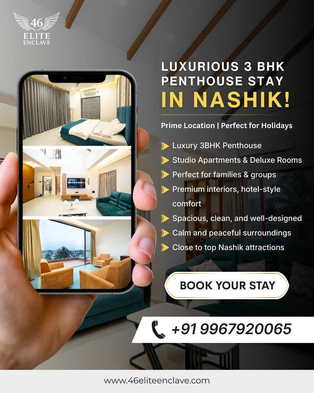 Elevate your Nashik stay with our luxurious 3 BHK penthouse ✨Perfect for families, groups, and p