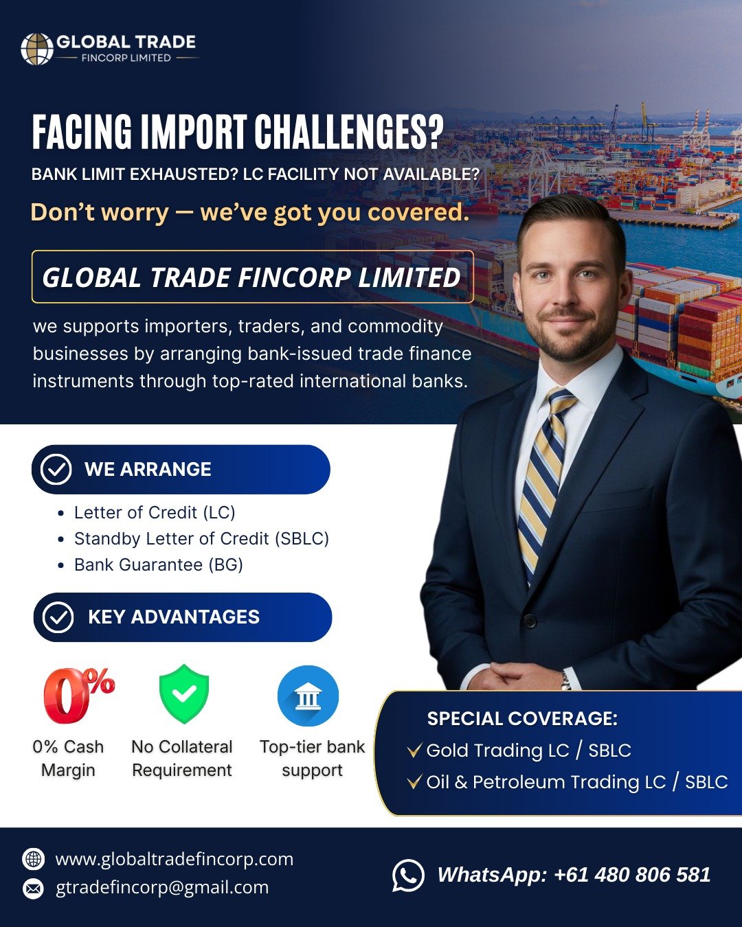 Empower your imports with smarter trade finance.Global Trade Fincorp helps importers and exporte