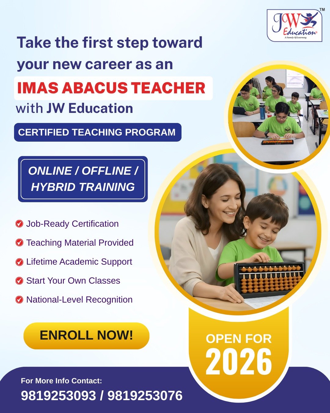 Start your journey toward a rewarding teaching career with JW Education’s IMAS Abacus Teacher Ce