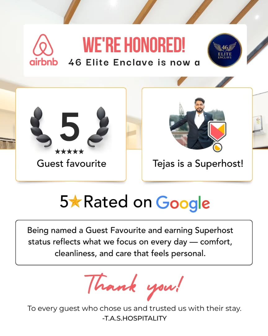 We’re proud to share that 46 Elite Enclave is now a Guest Favourite on Airbnb and officially a